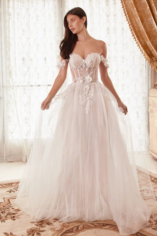 Floral off the sales shoulder wedding dress