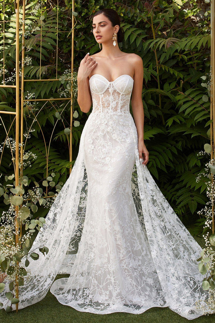 Applique Strapless Overskirt Gown by Cinderella Divine CB046W - Outlet