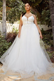 White Beaded Long Tulle Dress by Cinderella Divine CD0154W