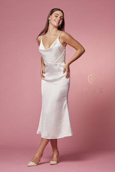 White Cowl Neck Midi Dress by Nox Anabel R1027W