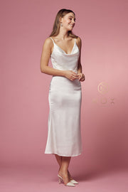 White Cowl Neck Midi Dress by Nox Anabel R1027W