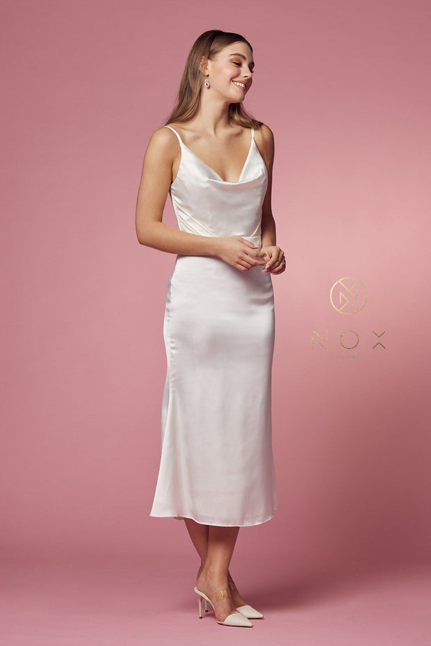White Cowl Neck Midi Dress by Nox Anabel R1027W