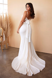 White Cowl Satin Gown by Cinderella Divine 7487W