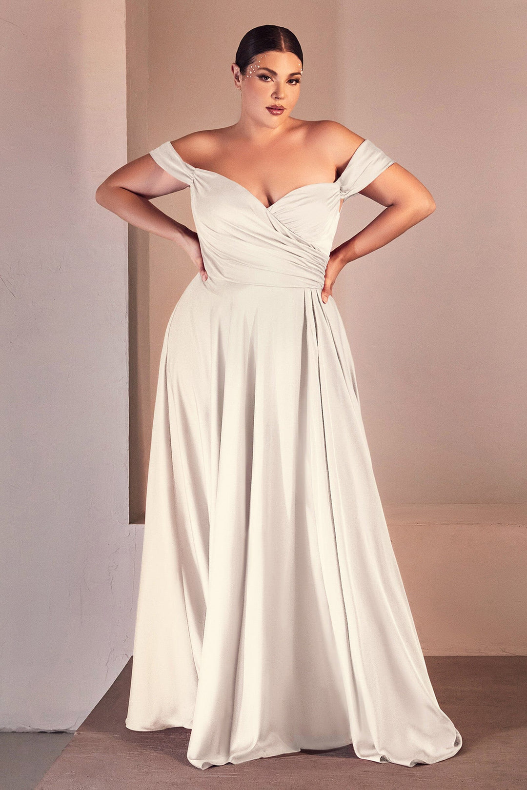 White Curve Off Shoulder A-line Satin Gown by Ladivine 7493WC ABC Fashion White Curve Off Shoulder A-line Satin Gown by Ladivine 7493WC ABC Fashion