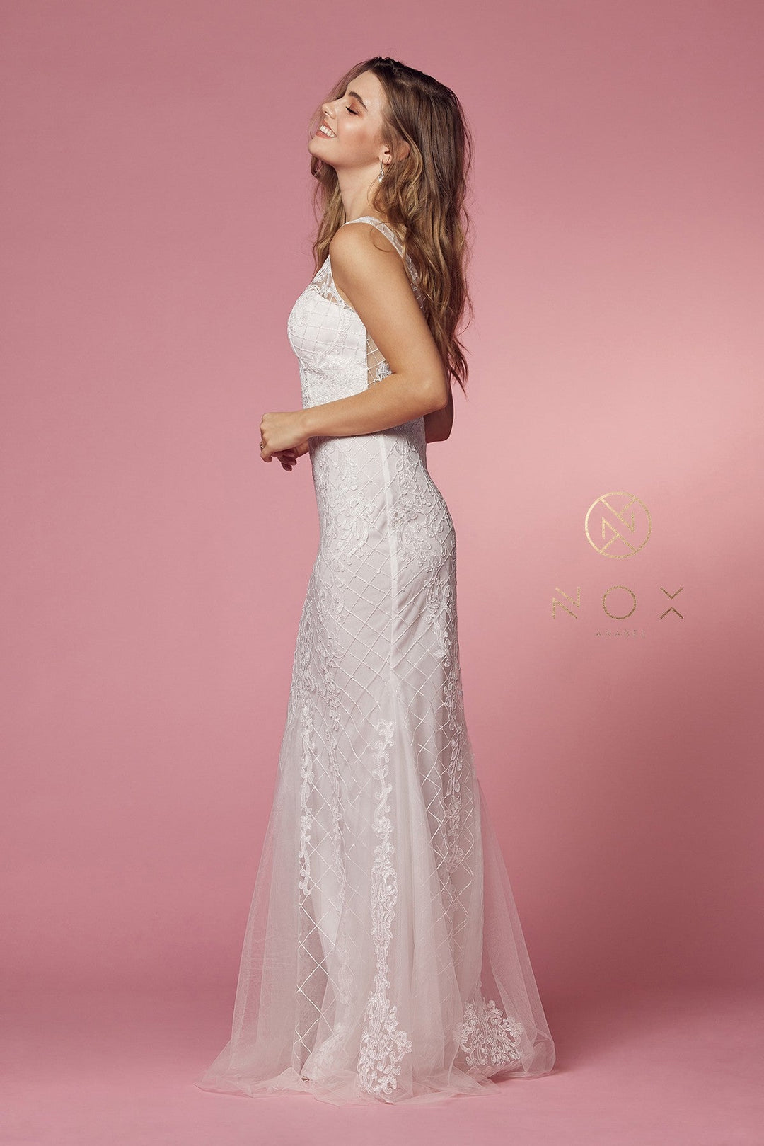 White Embroidered Mermaid Dress by Nox Anabel A398W