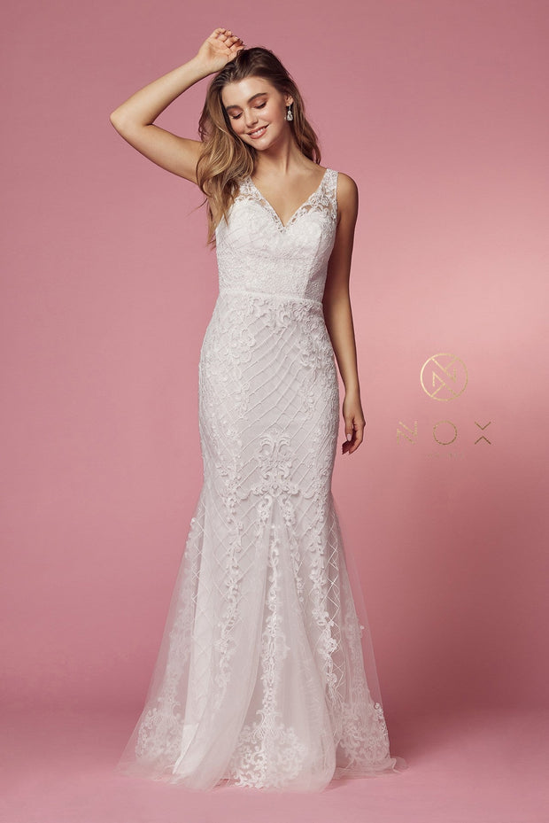 White Embroidered Mermaid Dress by Nox Anabel A398W