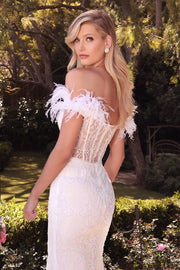 White Feather Bridal Gown by Cinderella Divine J824W