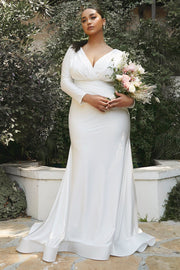 White Fitted Long Sleeve Gown by Cinderella Divine CD0169