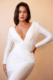 White Fitted Long Sleeve Gown by Cinderella Divine CD0169