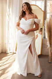 White Fitted Off Shoulder Gown by Cinderella Divine KV1057W