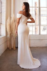 White Fitted Off Shoulder Gown by Cinderella Divine KV1057W