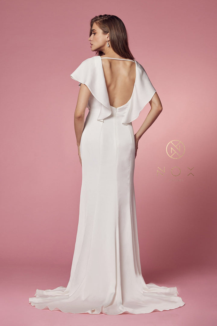 White Fitted Short Sleeve Gown by Nox Anabel JE912