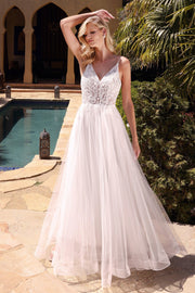 White Long Lace Bodice Dress by Cinderella Divine KC897W - Outlet