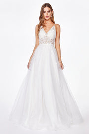 White Long Lace Bodice Dress by Cinderella Divine KC897W - Outlet