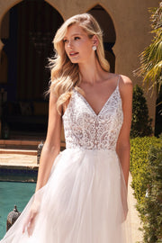 White Long Lace Bodice Dress by Cinderella Divine KC897W - Outlet