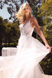 White Long Lace Bodice Dress by Cinderella Divine KC897W - Outlet