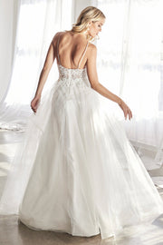 White Long Lace Bodice Dress by Cinderella Divine KC897W - Outlet