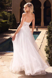 White Long Lace Bodice Dress by Cinderella Divine KC897W - Outlet