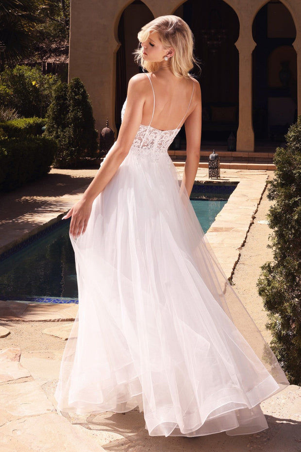 White Long Lace Bodice Dress by Cinderella Divine KC897W - Outlet