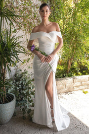 Cinderella Divine CD930 Long Off the Shoulder Jersey Gown Gathered Waist main image 0