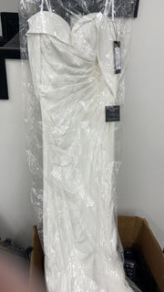 White Off Shoulder Jersey Gown by Cinderella Divine CD930