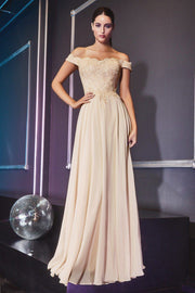 White Off Shoulder Lace Bodice Gown by Cinderella Divine 7258W