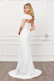 White Off Shoulder Mermaid Gown by Nox Anabel E497W