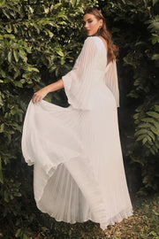 White Pleated Bell Sleeve Gown by Cinderella Divine CD242W