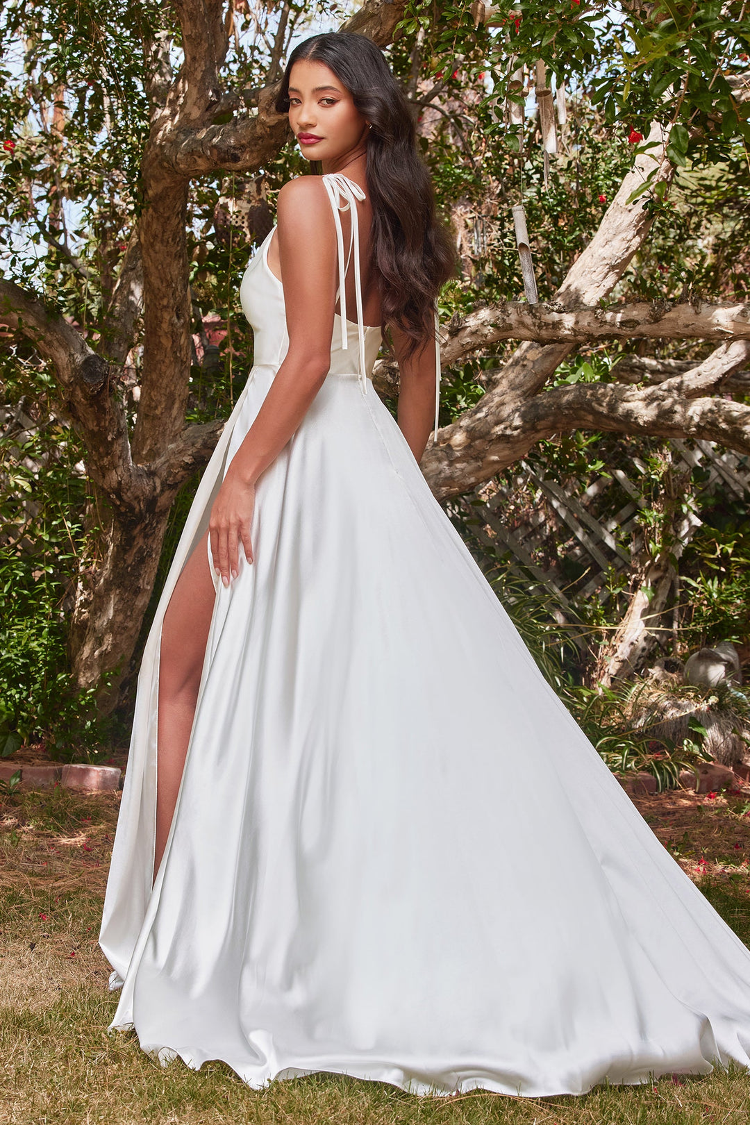 White Satin A-line Gown by Cinderella Divine BD104W White Satin A-line Gown by Cinderella Divine BD104W