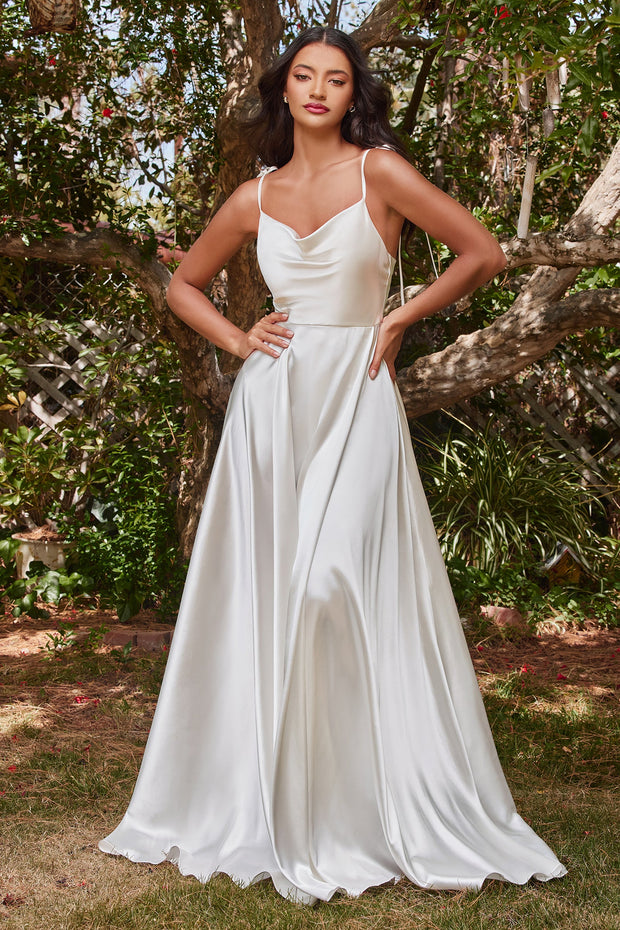 White Satin A-line Gown by Cinderella Divine BD104W