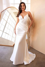 White Satin Mermaid Dress by Cinderella Divine CH236W