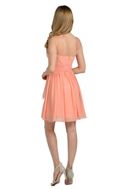 White Short Sleeveless Illusion Dress with Bow by Poly USA-Short Cocktail Dresses-ABC Fashion