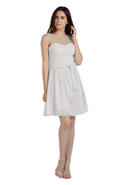 White Short Sleeveless Illusion Dress with Bow by Poly USA-Short Cocktail Dresses-ABC Fashion