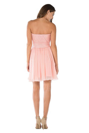 White Short Strapless Dress with Sequined Top by Poly USA-Short Cocktail Dresses-ABC Fashion
