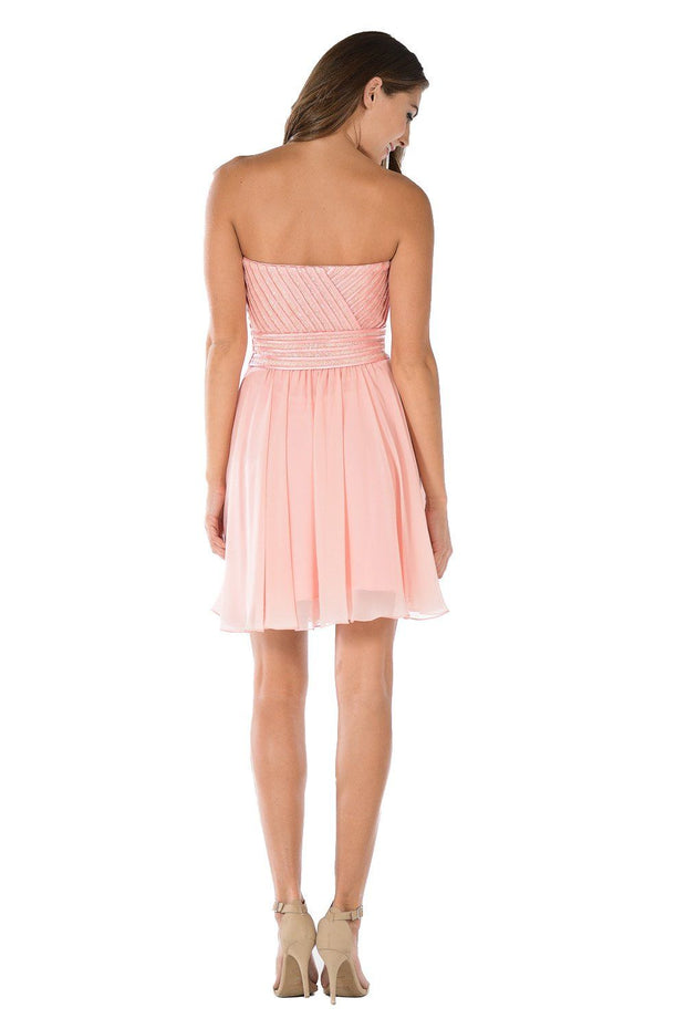 White Short Strapless Dress with Sequined Top by Poly USA-Short Cocktail Dresses-ABC Fashion
