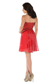 White Short Strapless Dress with Sequined Top by Poly USA-Short Cocktail Dresses-ABC Fashion