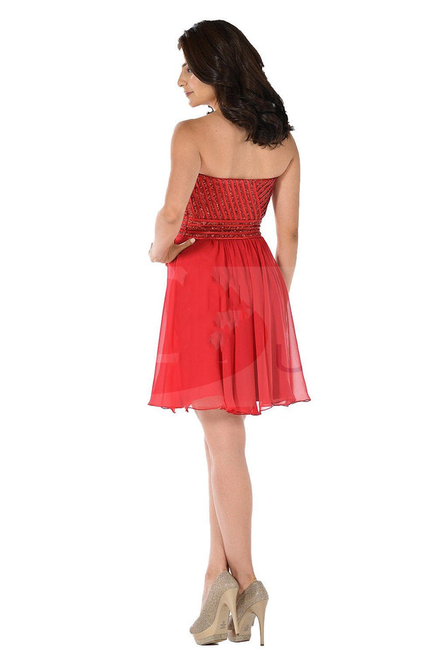 White Short Strapless Dress with Sequined Top by Poly USA-Short Cocktail Dresses-ABC Fashion