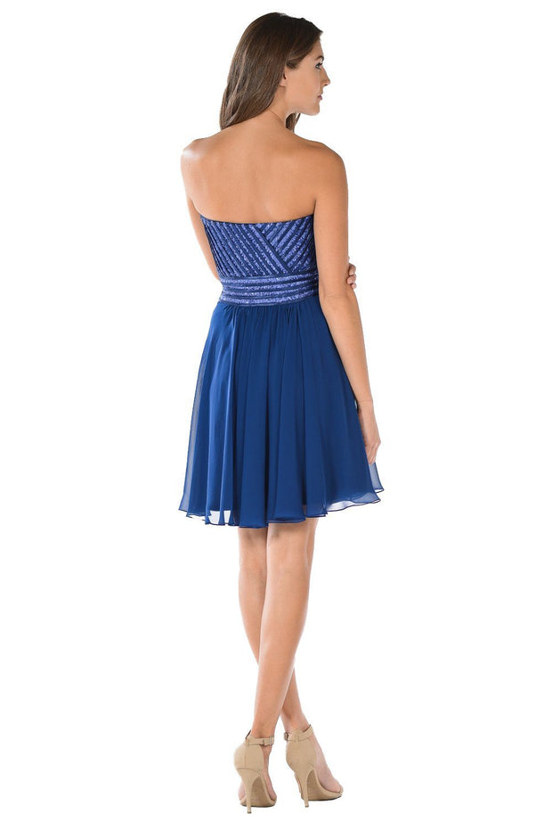 White Short Strapless Dress with Sequined Top by Poly USA-Short Cocktail Dresses-ABC Fashion