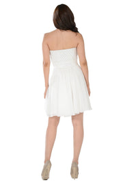 White Short Strapless Dress with Sequined Top by Poly USA-Short Cocktail Dresses-ABC Fashion