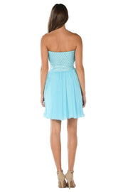 White Short Strapless Dress with Sequined Top by Poly USA-Short Cocktail Dresses-ABC Fashion