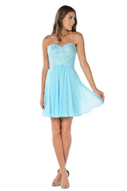 White Short Strapless Dress with Sequined Top by Poly USA-Short Cocktail Dresses-ABC Fashion