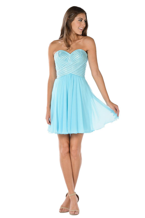 White Short Strapless Dress with Sequined Top by Poly USA-Short Cocktail Dresses-ABC Fashion