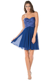 White Short Strapless Dress with Sequined Top by Poly USA-Short Cocktail Dresses-ABC Fashion