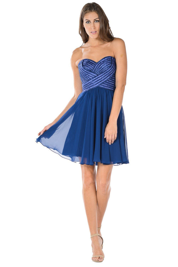 White Short Strapless Dress with Sequined Top by Poly USA-Short Cocktail Dresses-ABC Fashion
