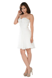White Short Strapless Dress with Sequined Top by Poly USA-Short Cocktail Dresses-ABC Fashion