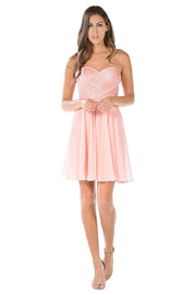 White Short Strapless Dress with Sequined Top by Poly USA-Short Cocktail Dresses-ABC Fashion