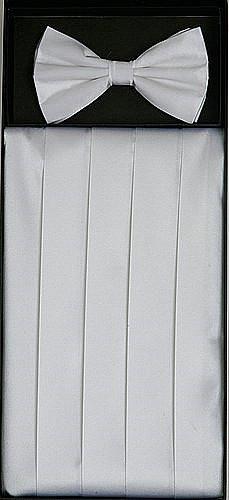 White Silk Satin Cummerbund and Bow Tie Set-Men's Cummerbund-ABC Fashion