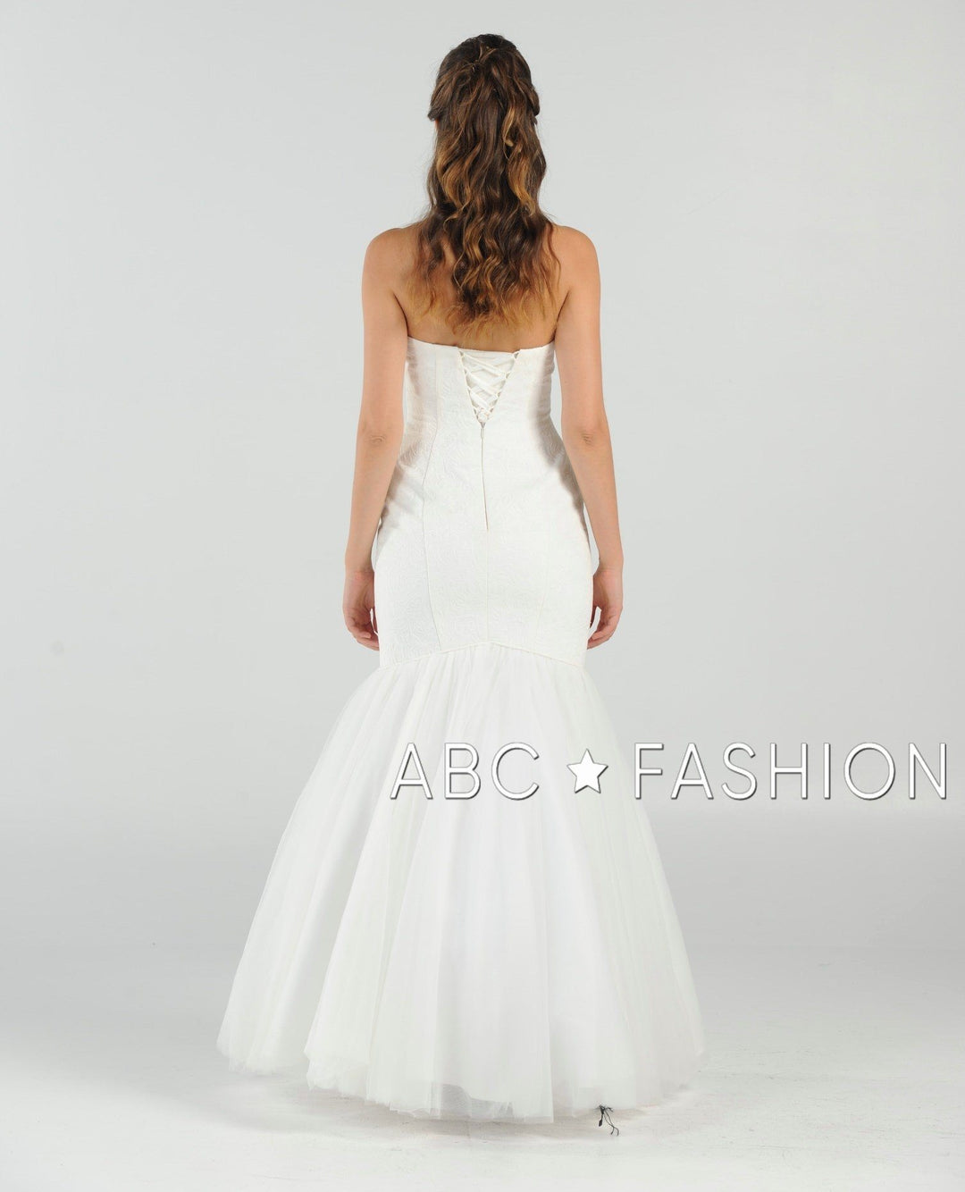 White Strapless Mermaid Dress with Corset Back by Poly USA 8278-Wedding Dresses-ABC Fashion