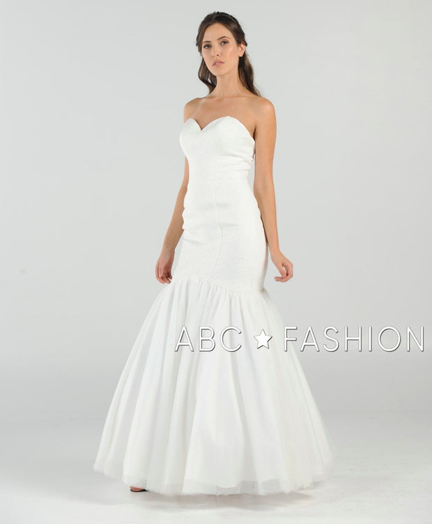 White Strapless Mermaid Dress with Corset Back by Poly USA 8278-Wedding Dresses-ABC Fashion