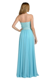 White Strapless Sweetheart Gown with Sequined Top by Poly USA-Long Formal Dresses-ABC Fashion